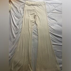 Aerie ribbed cream cotton flare pants